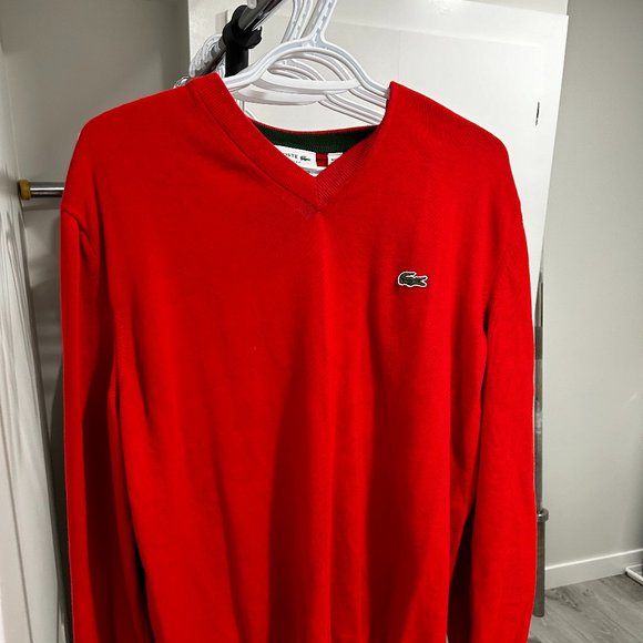 Red V-neck Lacoste sweater 3XL - Picture 1 of 1